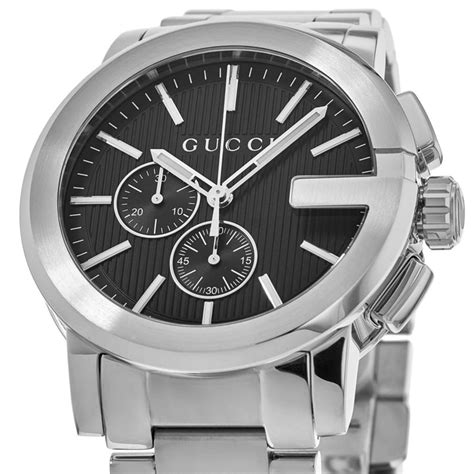 gucci men's g chrono steel diamond bezel black dial|Gucci men's watches.